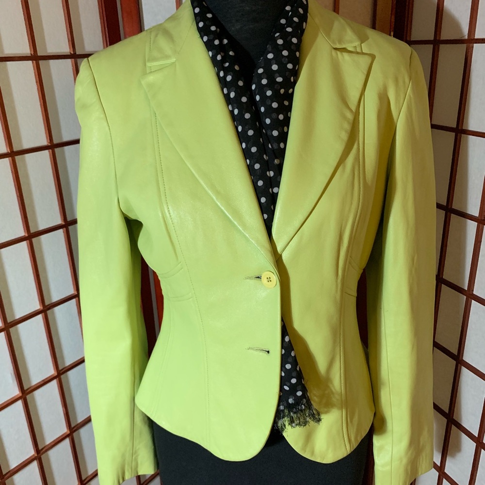 Lime Green Single Breasted Leather Jacket